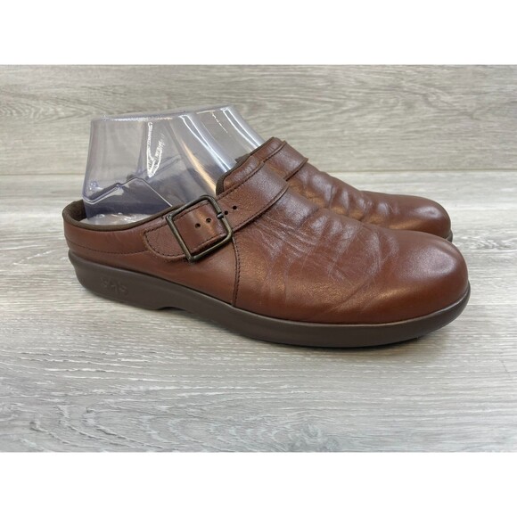 SAS Teak 1900-182 Women's Mule ClogBrown Leather Slip-On Round Toe Shoes 9